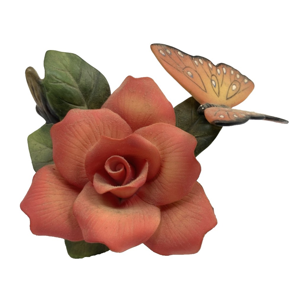 Vtg  Porcelain China Rose‎ and Butterfly Collectible Figurine Y.H. 1997